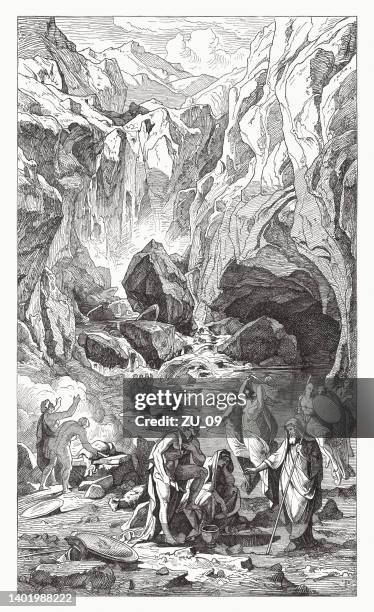 ilustraciones, imágenes clip art, dibujos animados e iconos de stock de ulises recibiendo el veredicto de teiresias en el hades, xilografía, publicado en 1881 - ulises