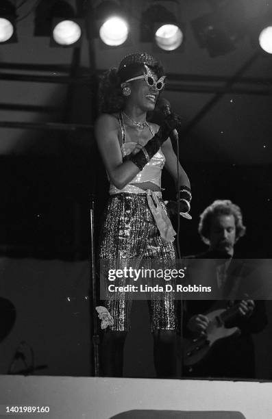 The Pointer Sisters sing at the Schaefer Music Festival in New York's Central Park, June 30th 1975.