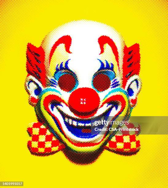 ilustraciones, imágenes clip art, dibujos animados e iconos de stock de máscara de payaso sonriente - artistas plasticos