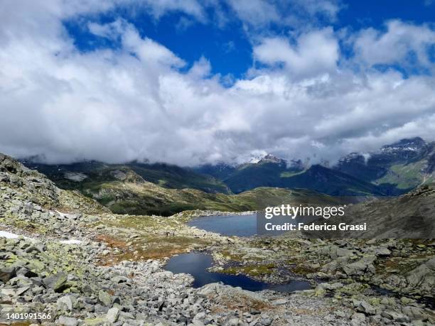 high-angle view of bergseeli, beverin natural park near splügenpass (passo spluga) - naturpark stock-fotos und bilder