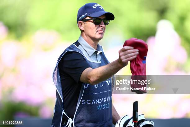 Caddy and former referee Mike Dean looks on during Day One of the Volvo Car Scandinavian Mixed Hosted by Henrik & Annika at Halmstad Golf Club on...