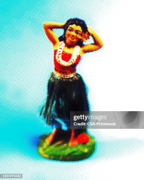 plastic hula dancer figurine - grass skirt stock illustrations
