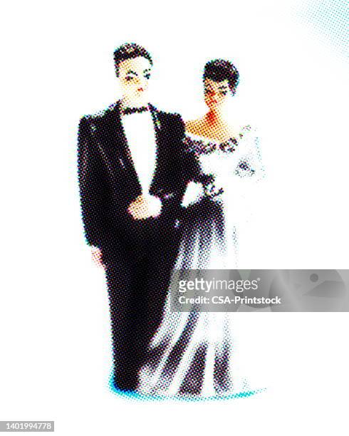 figurine of a wedding couple cake topper - arm in arm stock illustrations