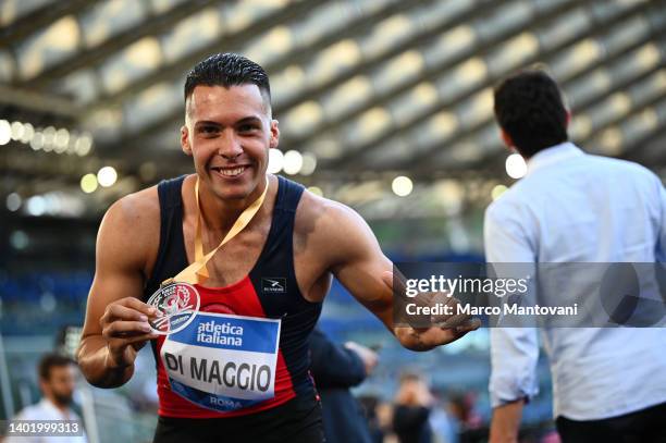 Raffaele Di Maggio of Italy Celebrates after winning in Men's 100m during the Golden Gala Pietro Mennea 2022, part of the 2022 Diamond League series...