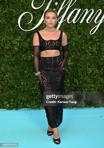 Florence Pugh attends the Tiffany & Co. "Vision & Virtuosity" Brand Exhibition Opening Gala at Saatchi Gallery on June 09, 2022 in London, England.