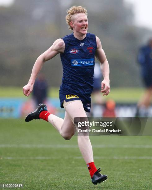 Clayton Oliver of the Demons in action during a Melbourne Demons AFL training session at Casey Fields on June 10, 2022 in Melbourne, Australia.