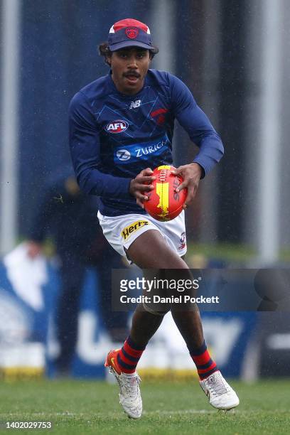 Kysaiah Pickett of the Demons in action during a Melbourne Demons AFL training session at Casey Fields on June 10, 2022 in Melbourne, Australia.