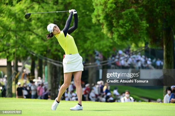 Chae-young Yoon of South Korea hits her tee shot on the 13th hole during the second round of Ai Miyazato Suntory Ladies Open at Rokko Kokusai Country...