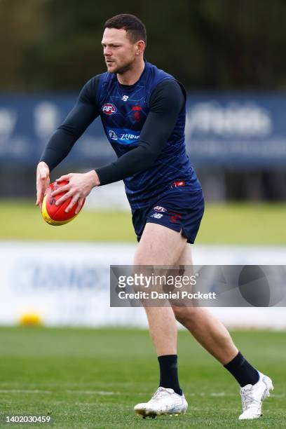 Steven May of the Demons in action during a Melbourne Demons AFL training session at Casey Fields on June 10, 2022 in Melbourne, Australia.