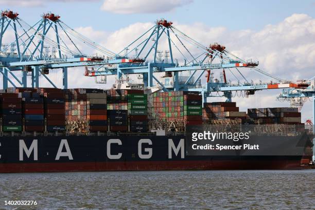 Shipping containers sit stacked in a port on June 09, 2022 in Bayonne, New Jersey. As consumer buying patterns gradually return to pre-pandemic...