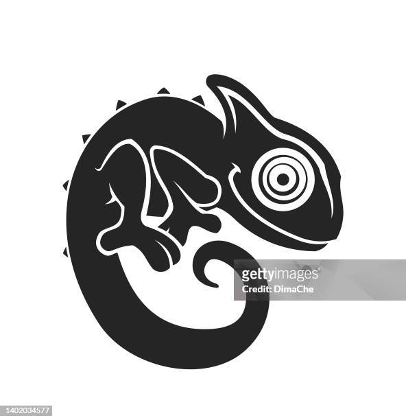 cute chameleon silhouette - cut out vector icon - stencil stock illustrations