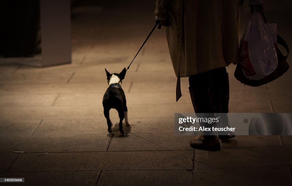 Woman walking with her dog