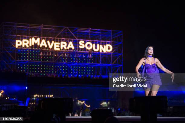 Dua Lipa performs on stage during Primavera Sound Festival at Parc del Forum on June 09, 2022 in Barcelona, Spain.