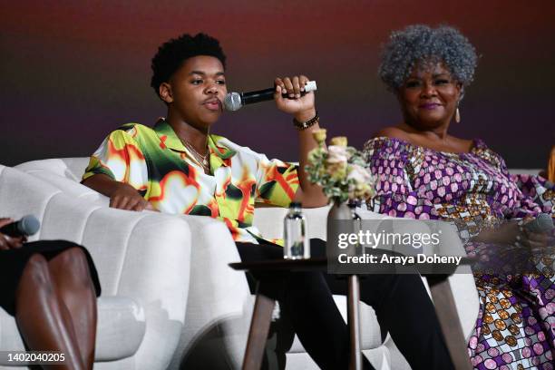 Cedric Joe and Tonya Pinkins are seen onstage during "Women Of The Movement" Los Angeles special screening Event at El Capitan Theatre on June 09,...