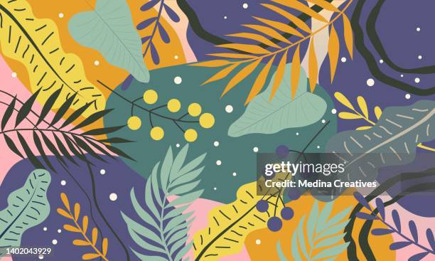 ilustrações, clipart, desenhos animados e ícones de belas folhas tropicais fundo abstrato - ir embora