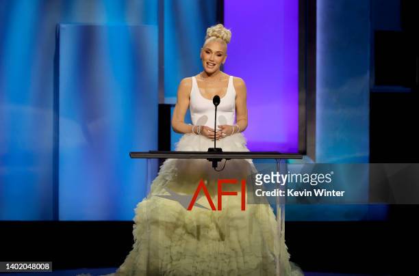 Gwen Stefani speaks onstage during the 48th Annual AFI Life Achievement Award Honoring Julie Andrews at Dolby Theatre on June 09, 2022 in Hollywood,...