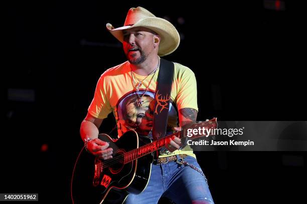 Jason Aldean performs during day 1 of CMA Fest 2022 at Nissan Stadium on June 09, 2022 in Nashville, Tennessee.