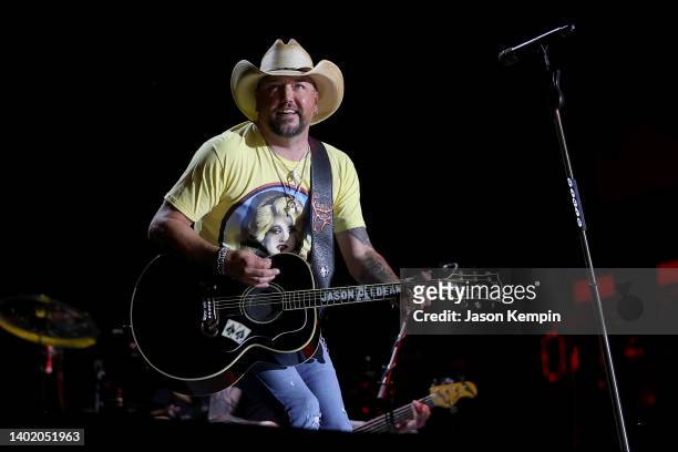 Jason Aldean performs during day 1 of CMA Fest 2022 at Nissan Stadium on June 09, 2022 in Nashville, Tennessee.