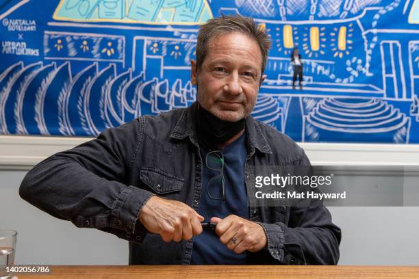 Actor and author David Duchovny poses for a photo before signing copies of his novel "The Reservoir" at Town Hall Seattle on June 09, 2022 in...