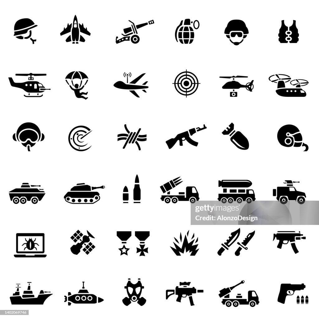 War Icons. Military black icon set.