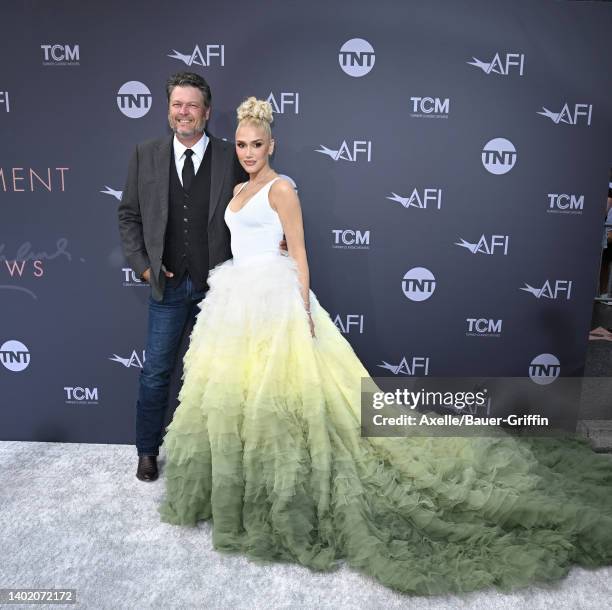 Blake Shelton and Gwen Stefani attend the 48th AFI Life Achievement Award Gala Tribute celebrating Julie Andrews at Dolby Theatre on June 09, 2022 in...