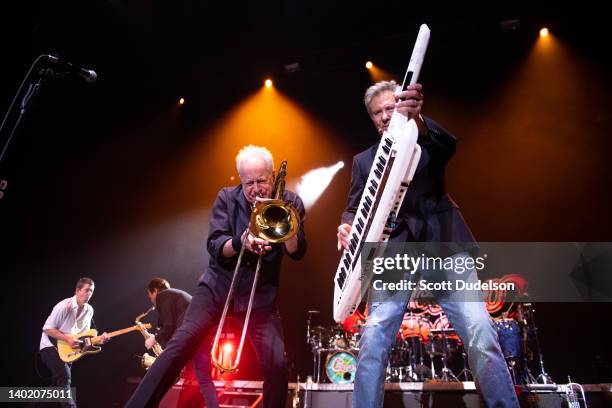 Musician James Pankow and Robert Lamm, founding members of the classic rock band Chicago, perform onstage at The Forum on June 09, 2022 in Inglewood,...