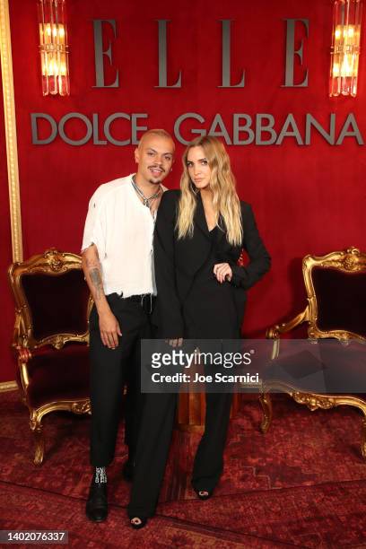 Evan Ross and Ashlee Simpson attend ELLE Women in Music Celebrates Doja Cat presented by Dolce & Gabbana at Olivetta on June 09, 2022 in West...