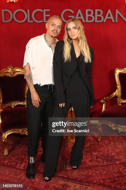 Evan Ross and Ashlee Simpson attend ELLE Women in Music Celebrates Doja Cat presented by Dolce & Gabbana at Olivetta on June 09, 2022 in West...