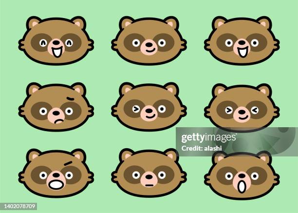 cute facial expression icon of the raccoon - tanuki stock illustrations