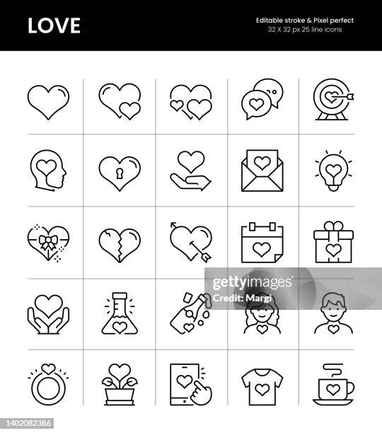 ilustrações, clipart, desenhos animados e ícones de ícones da linha de traçado editável do amor - carta de amor