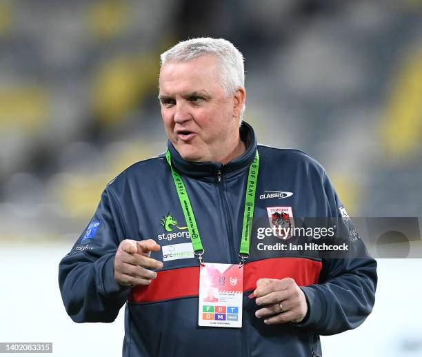 Dragons coach Anthony Griffin looks on before the start of the round 14 NRL match between the North Queensland Cowboys and the St George Illawarra...