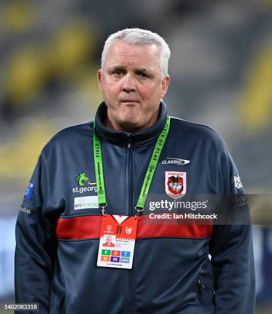 Dragons coach Anthony Griffin looks on before the start of the round 14 NRL match between the North Queensland Cowboys and the St George Illawarra...