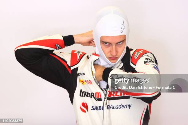 Theo Pourchaire of France and ART Grand Prix prepares to drive during practice ahead of Round 6:Baku of the Formula 2 Championship at Baku City...