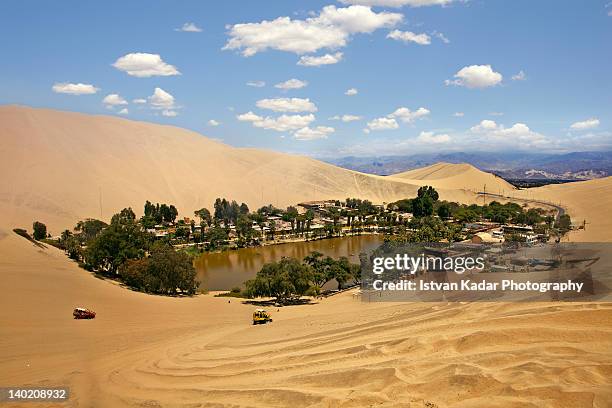 oasis in desert - huacachina stock pictures, royalty-free photos & images