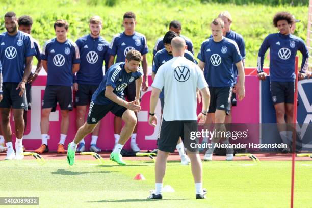 Thomas Müller runs during a training session of the German national soccer team at Adi-Dassler-Stadion of adidas Herzo Base global headquarter on...