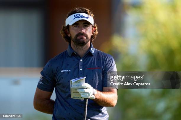 Gary Stal of France looks on on the tee box of the 1st hole during Day Two of the Emporda Challenge at Emporda Golf Club on June 10, 2022 in Girona,...