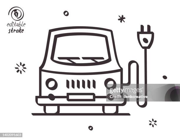 stockillustraties, clipart, cartoons en iconen met playful line illustration for electric vehicle charging - car charger