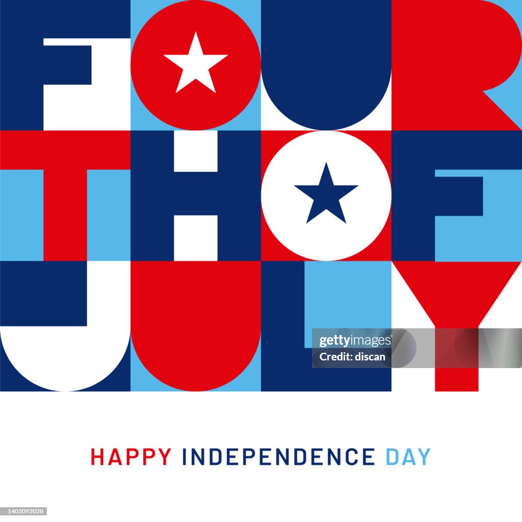 Fourth of July greeting card with geometric typography.
