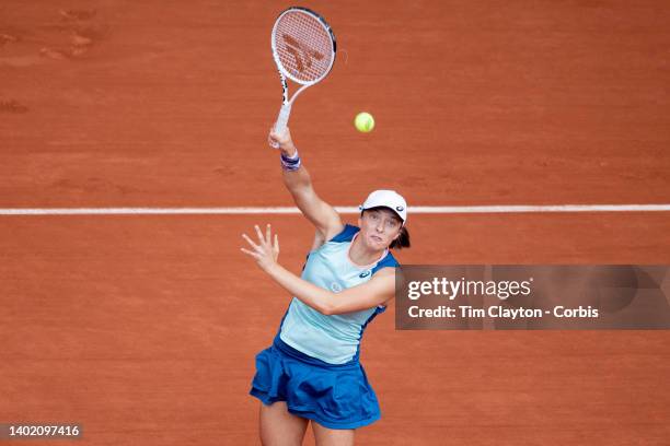 Iga Swiatek of Poland during player warm up for her match against Coco Gauff of the United States during the Singles Final for Women on Court...