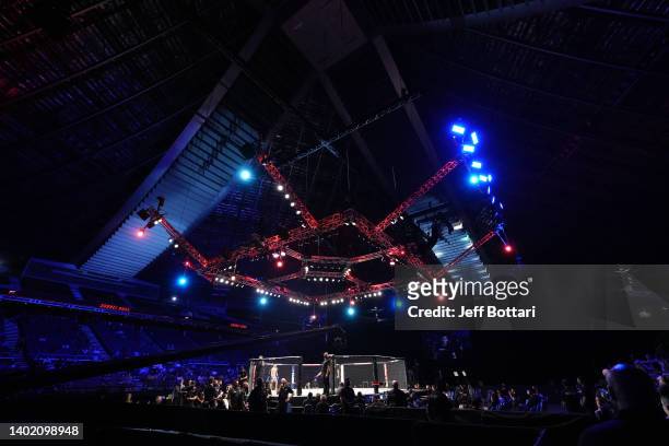 General view of the Octagon during the Road to UFC event at Singapore Indoor Stadium on June 10, 2022 in Singapore.