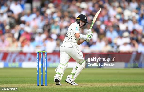 New Zealand batsman Tom Latham picks up some runs during day one of the Second Test Match between England and New Zealand at Trent Bridge on June 10,...