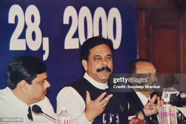 Subrata Roy, an Indian businessman addressing a pres conference in New Delhi on February 28, 2000.