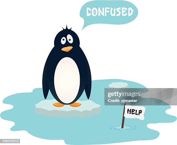 confused penguin - white flag stock illustrations