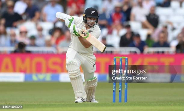 New Zealand batsman Tom Latham picks up some runs during day one of the Second Test Match between England and New Zealand at Trent Bridge on June 10,...