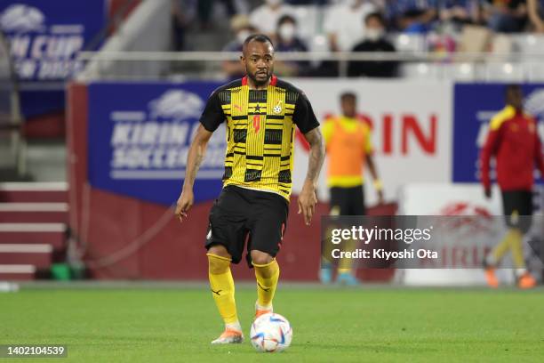 Jordan Pierre Ayew of Ghana in action during the international friendly match between Japan and Ghana at Noevir Stadium Kobe on June 10, 2022 in...