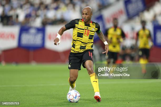 Andre Ayew of Ghana in action during the international friendly match between Japan and Ghana at Noevir Stadium Kobe on June 10, 2022 in Kobe, Hyogo,...