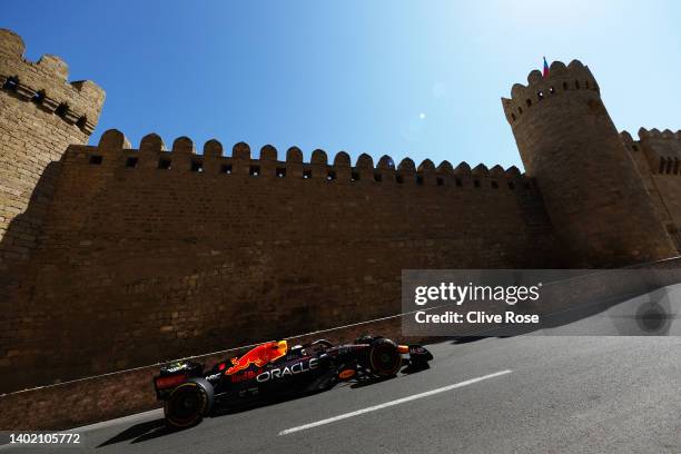 Max Verstappen of the Netherlands driving the Oracle Red Bull Racing RB18 on track during practice ahead of the F1 Grand Prix of Azerbaijan at Baku...