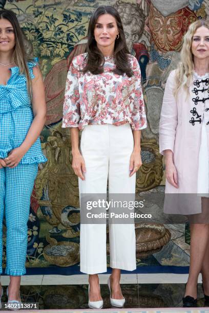 Queen Letizia of Spain attends several audiences at the Zarzuela Palace on June 10, 2022 in Madrid, Spain.