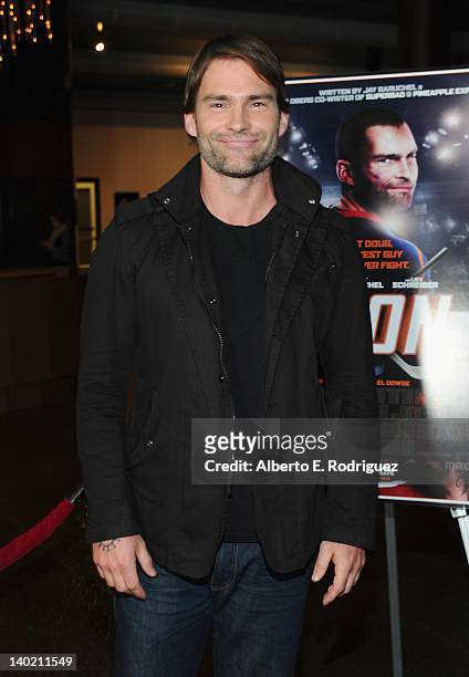 Actor Sean William Scott arrives at Magnet Releasing's Los Angeles Screening of 'Goon' at DGA Theater on February 29, 2012 in Los Angeles, California.
