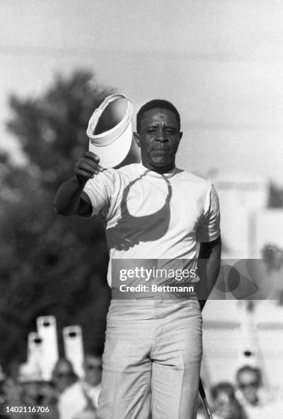 Lee Edler is seen on the fourth hole of sudden death golf against Jack Nicklaus at the American Golf Classic in Akron, Ohio.